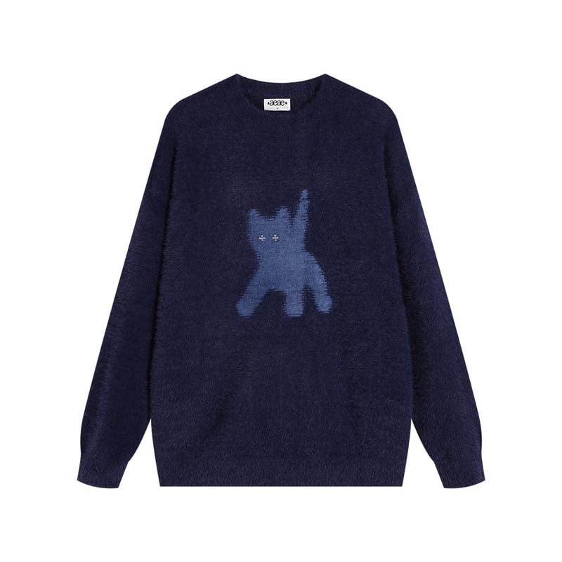 AEAE Cartoon Bear Knit Sweater – Soft Fuzzy Oversized Streetwear Pullover