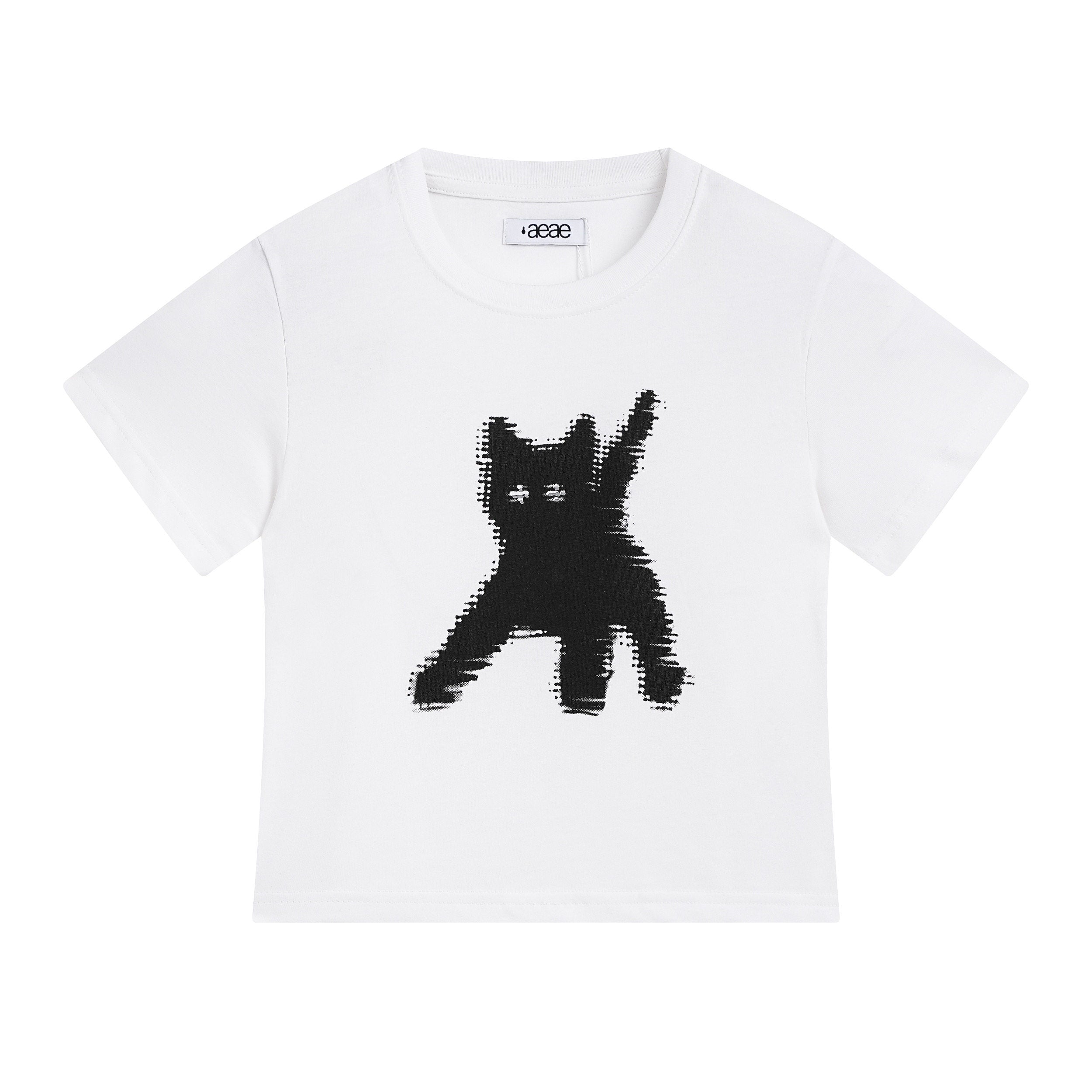 AEAE Cute Cat Print Tee | Korean Style Fitted Short Sleeve Crop T-Shirt