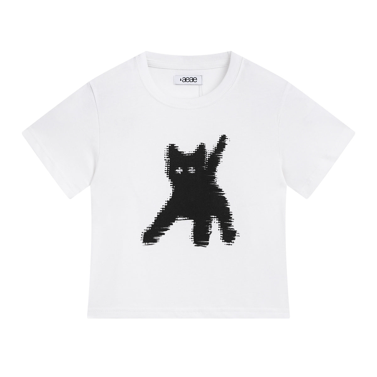 AEAE Cute Cat Print Tee | Korean Style Fitted Short Sleeve Crop T-Shirt