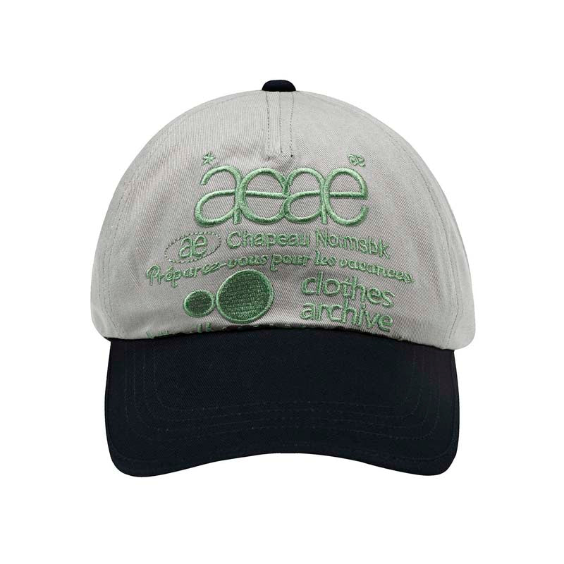AEAE Vintage Beige & Black Logo Baseball Cap – Minimal Streetwear Trucker Hat
