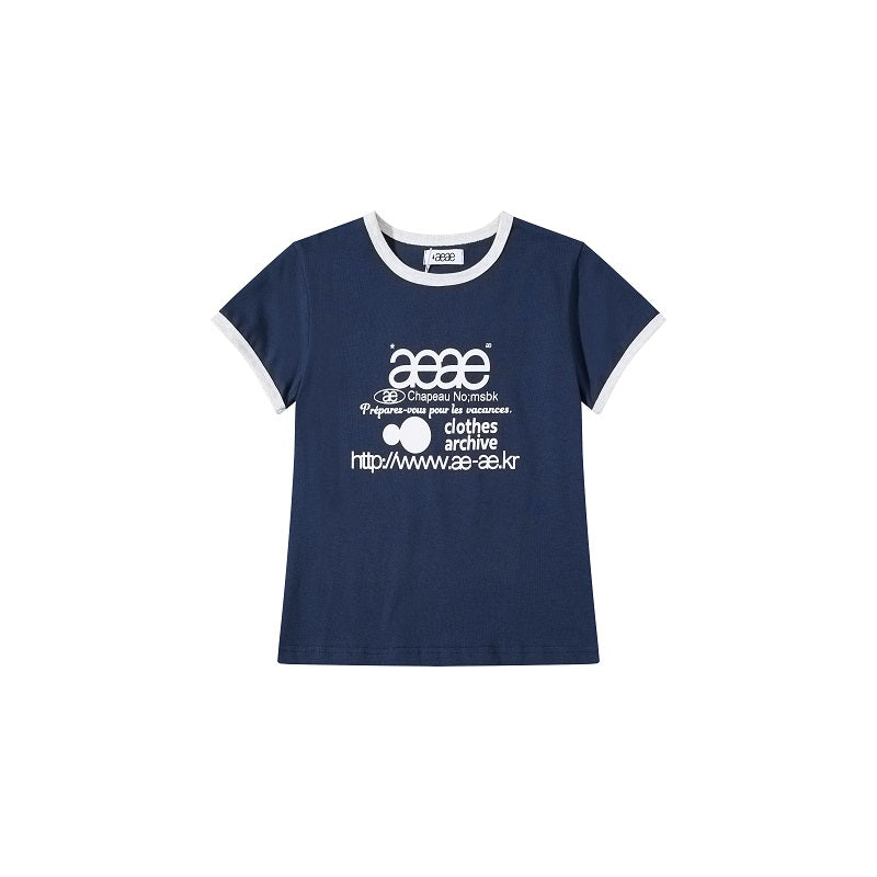 AEAE Burgundy Graphic Ringer Top | Retro Archive Print Cotton Short Sleeve Tee