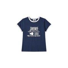 AEAE Burgundy Graphic Ringer Top | Retro Archive Print Cotton Short Sleeve Tee