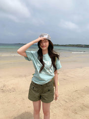 AEAE White Dolphin Print Loose Fit T-Shirt | Soft Cotton Summer Street Style Top