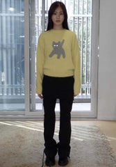AEAE Cartoon Bear Graphic Knit Sweater – Soft Fuzzy Streetwear Pullover