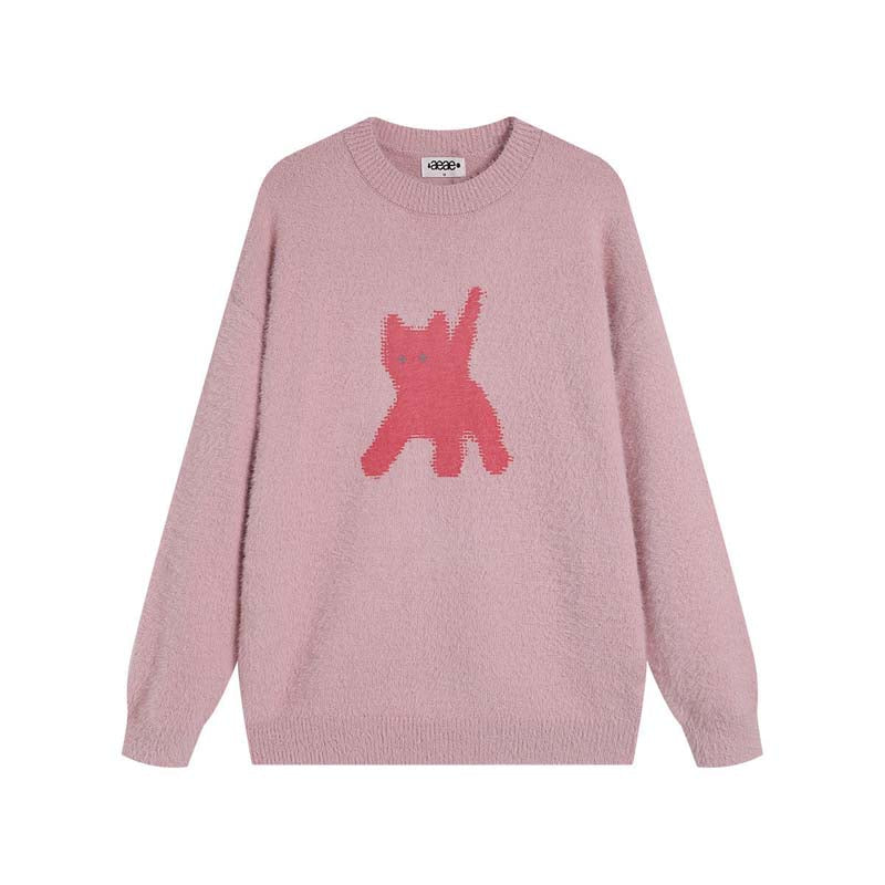 AEAE Cartoon Bear Knit Sweater – Soft Fuzzy Oversized Streetwear Pullover