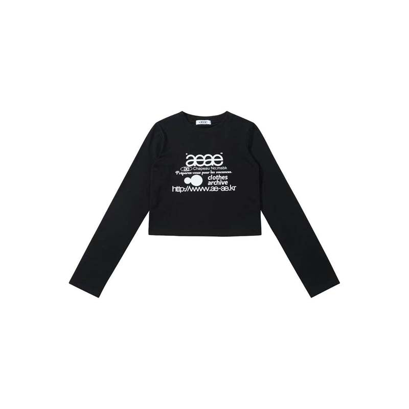 AEAE Vintage Logo Cropped Long Sleeve T-Shirt – Minimal Streetwear Slim Fit Tee