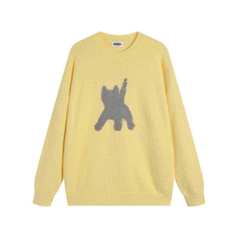 AEAE Cartoon Bear Knit Sweater – Soft Fuzzy Oversized Streetwear Pullover