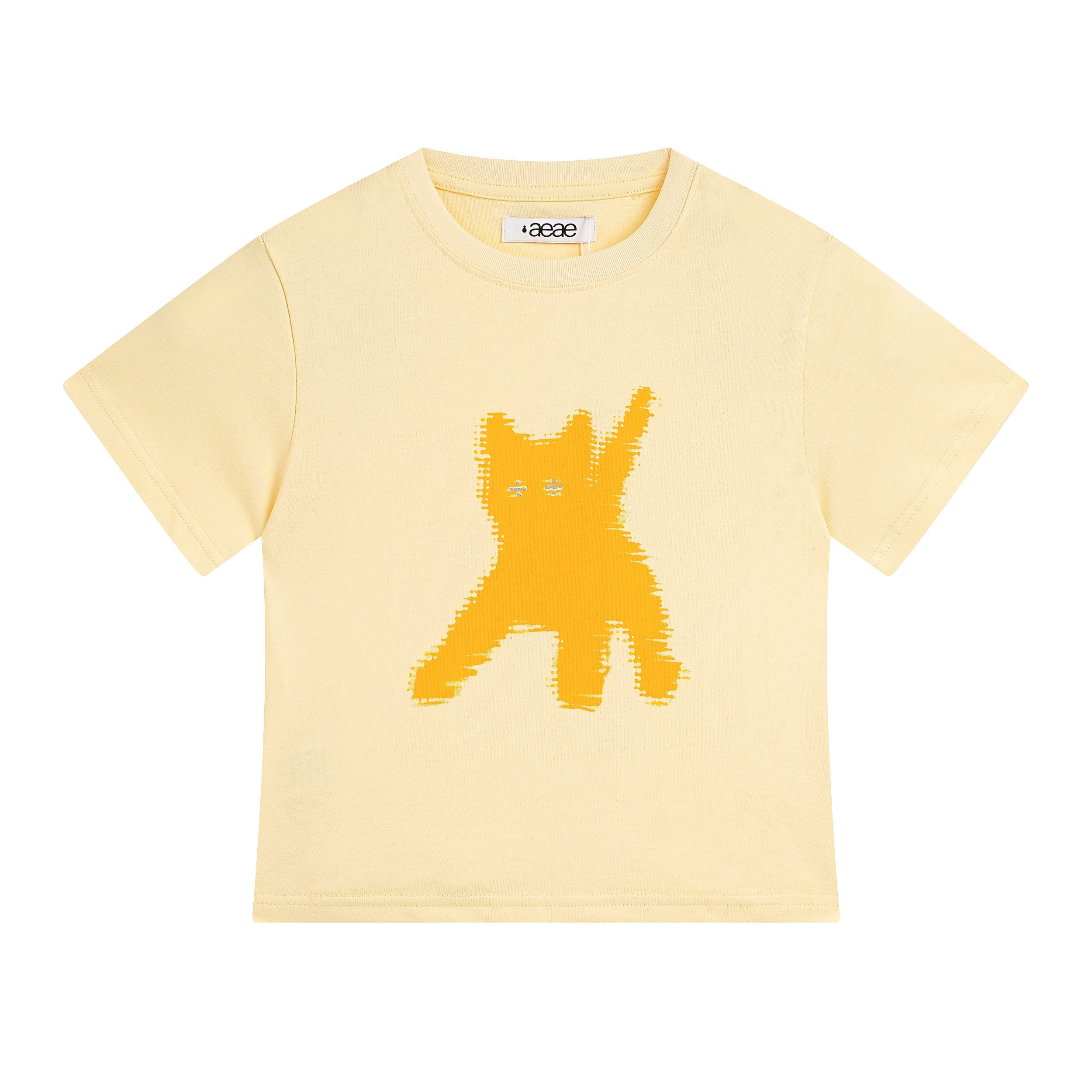 AEAE Korean Cute Style Cat Print Tee | Body-Hugging Crop Top T-Shirt