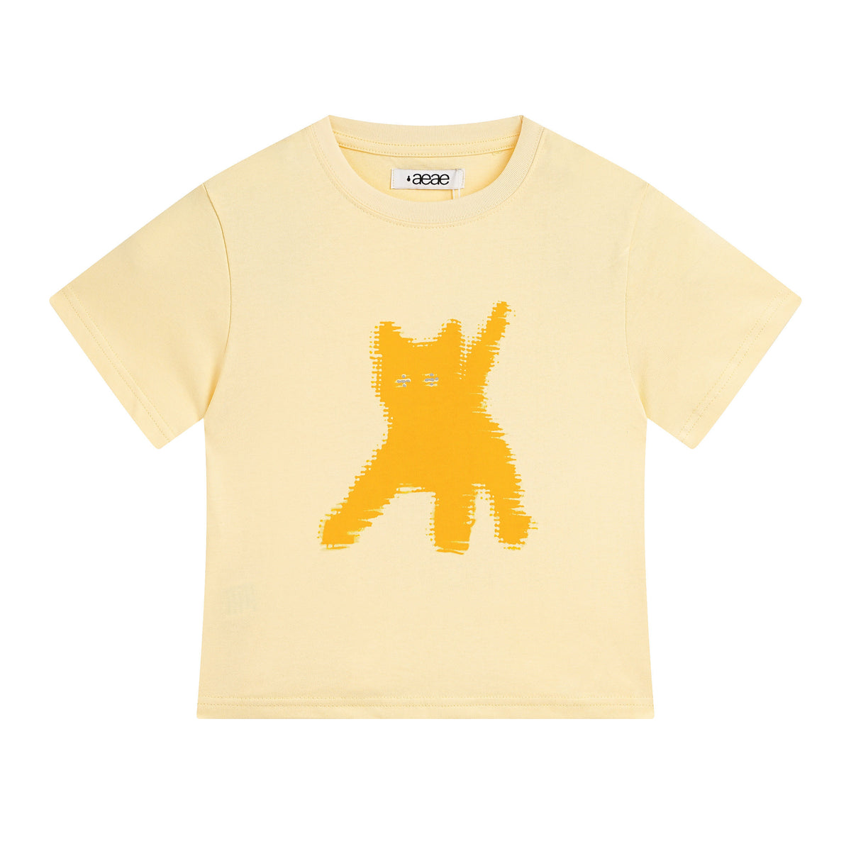 AEAE Korean Cute Style Cat Print Tee | Body-Hugging Crop Top T-Shirt