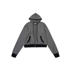 AEAE Striped Zip-Up Hooded Jacket – Light Grey Minimal Streetwear Hoodie